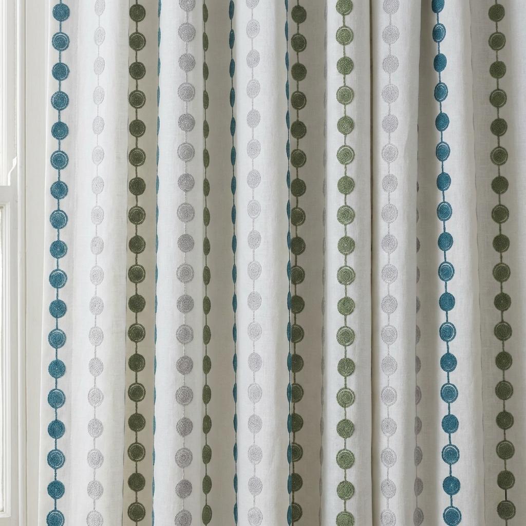 Embroidered Linen Curtains, Dot Stripe, Nursery Kids Room Drapes — image 8