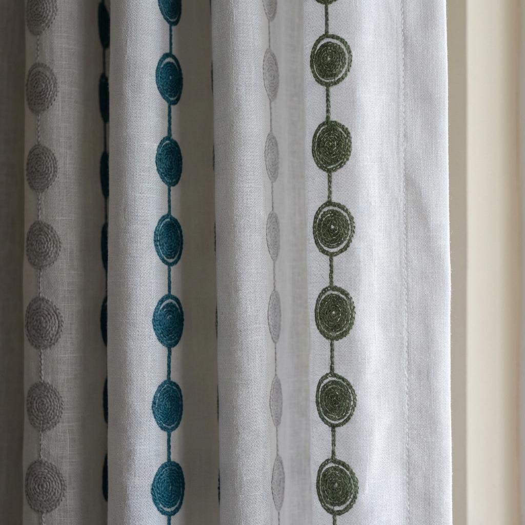 Embroidered Linen Curtains, Dot Stripe, Nursery Kids Room Drapes — image 2