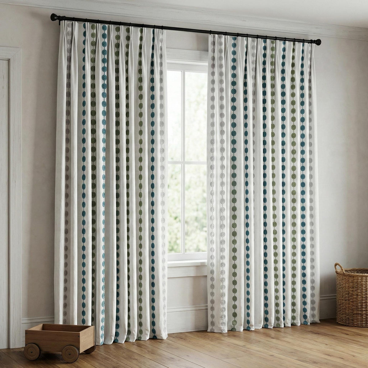 Embroidered Linen Curtains, Dot Stripe, Nursery Kids Room Drapes — image 10