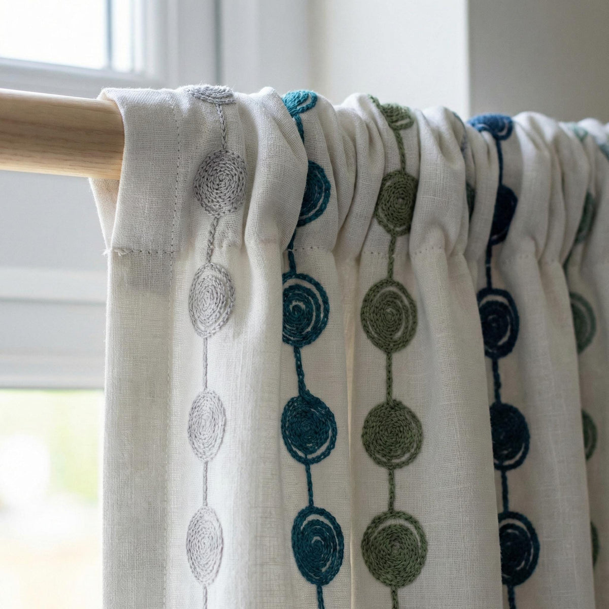 Embroidered Linen Curtains, Dot Stripe, Nursery Kids Room Drapes — image 4