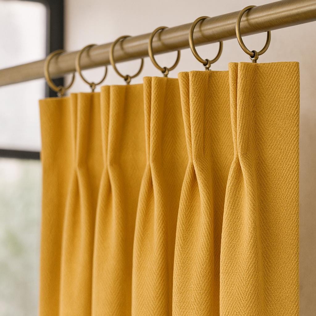 Golden-Mustard Linen Curtains - Herringbone Texture, Custom Sizes — image 1