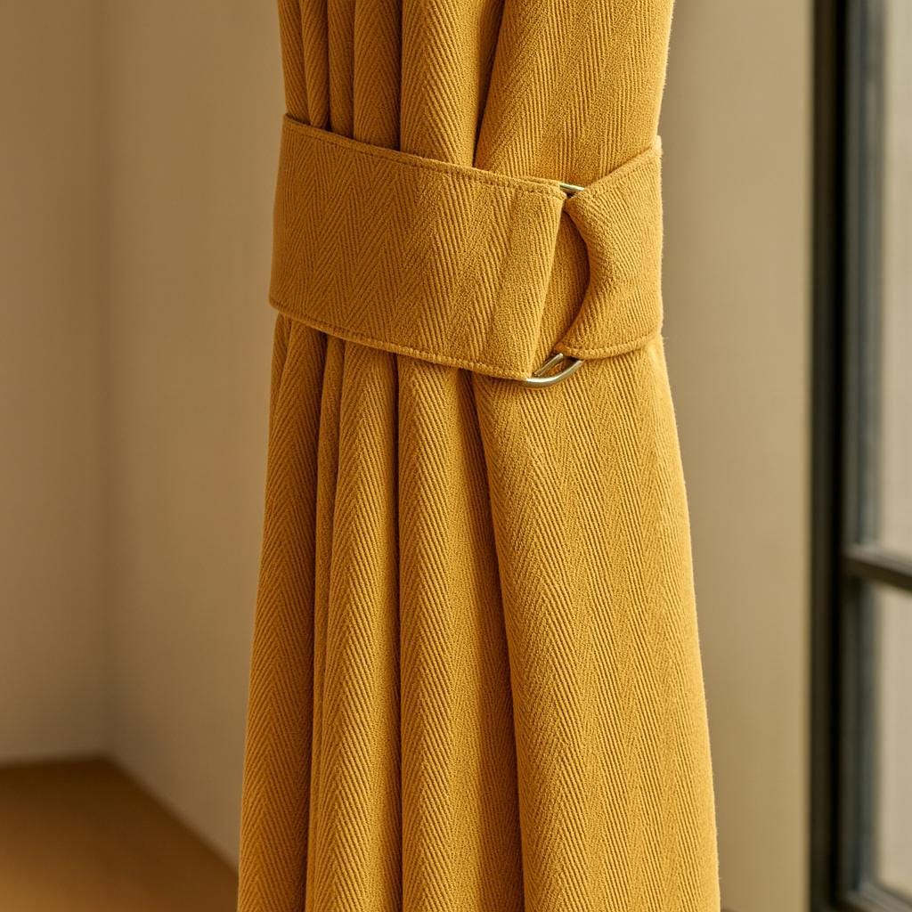 Golden-Mustard Linen Curtains - Herringbone Texture, Custom Sizes — image 2