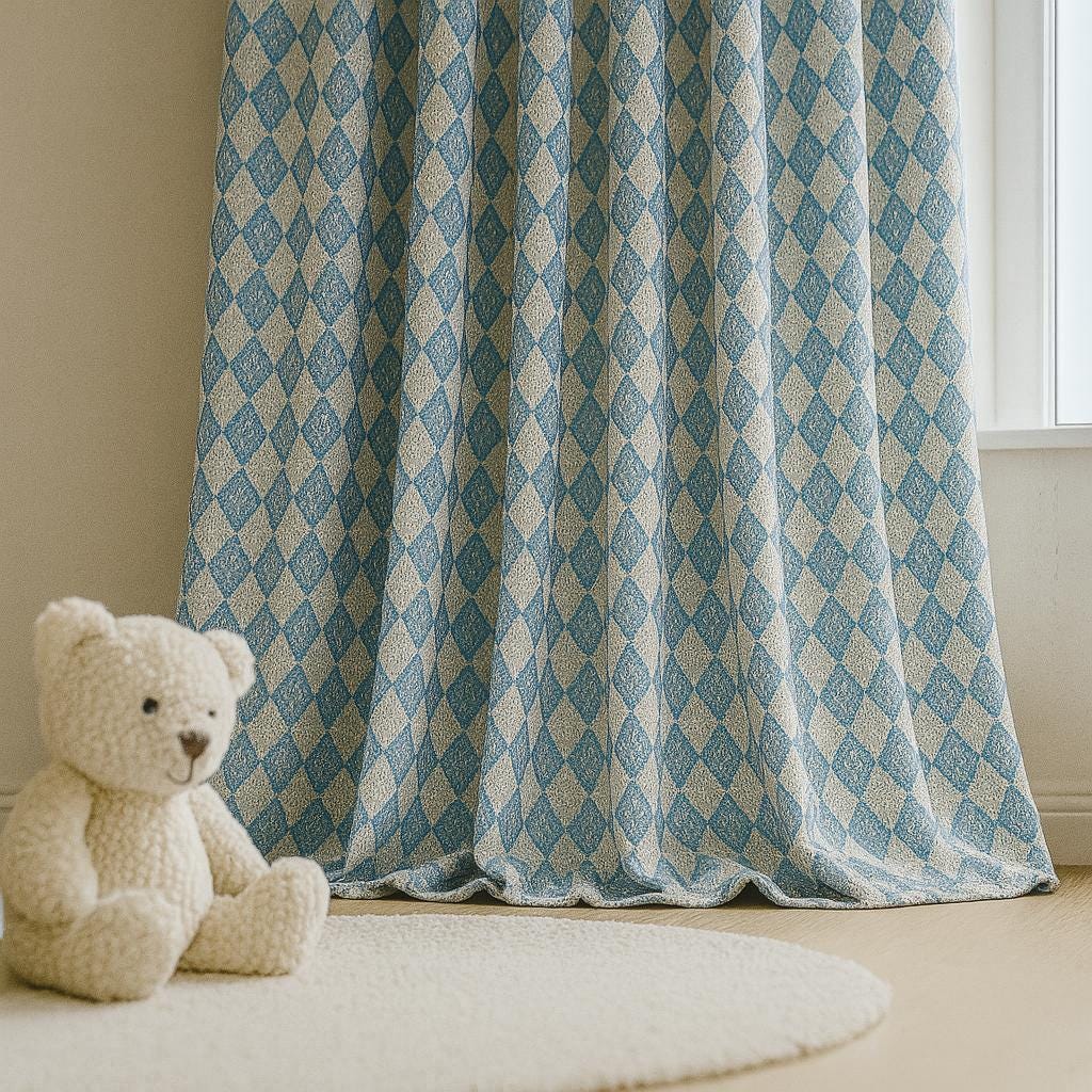 Blue Diamond Linen Curtains: Blackout or Light-Filtering Kids Panels — image 3