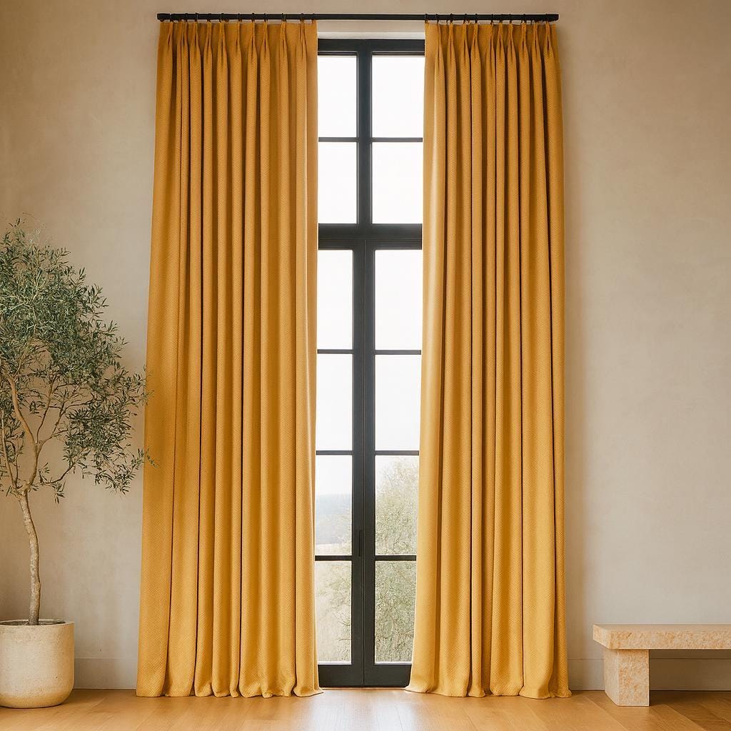 Golden-Mustard Linen Curtains - Herringbone Texture, Custom Sizes — image 3