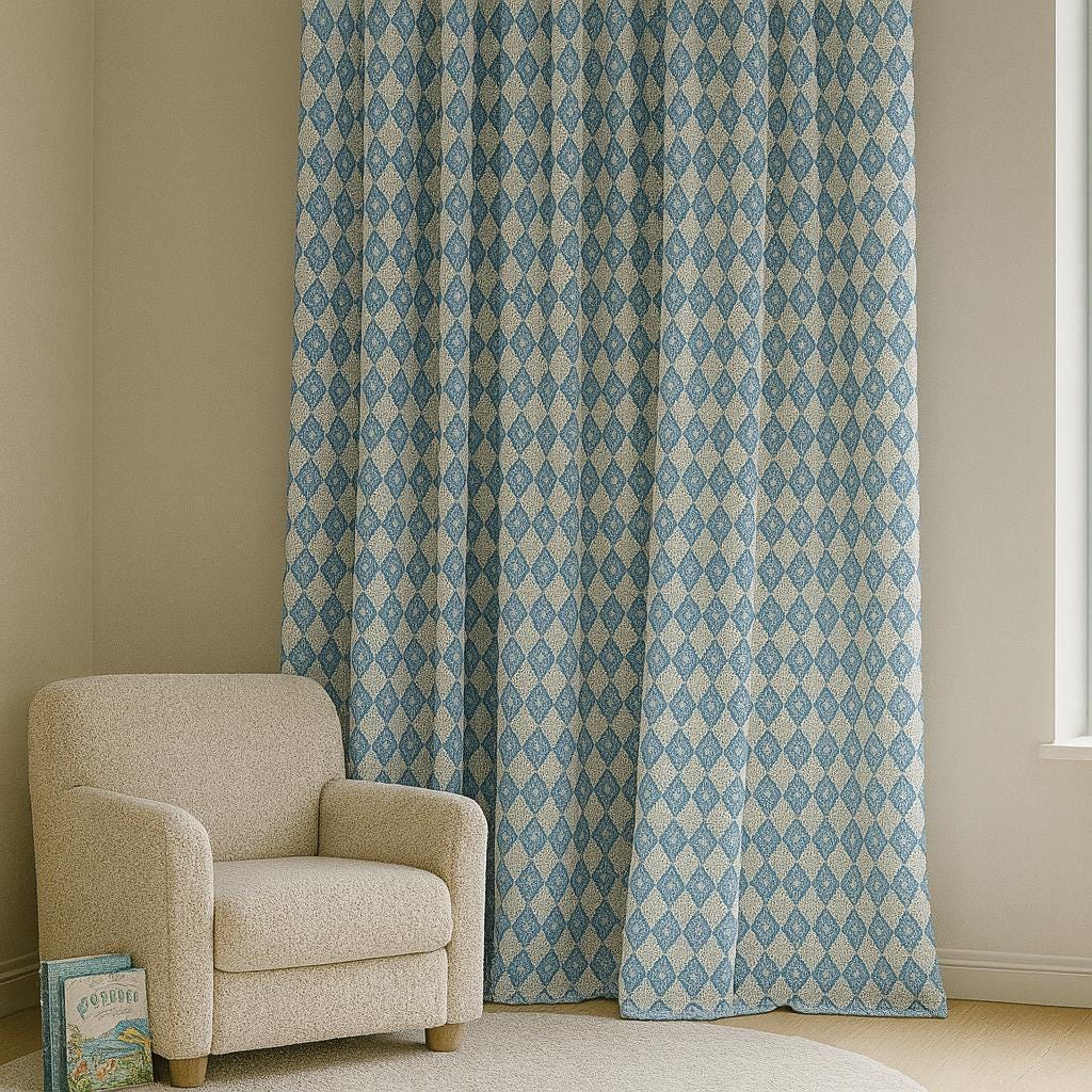 Blue Diamond Linen Curtains: Blackout or Light-Filtering Kids Panels — image 4