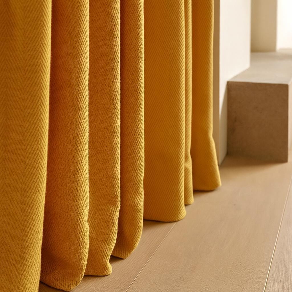 Golden-Mustard Linen Curtains - Herringbone Texture, Custom Sizes — image 4