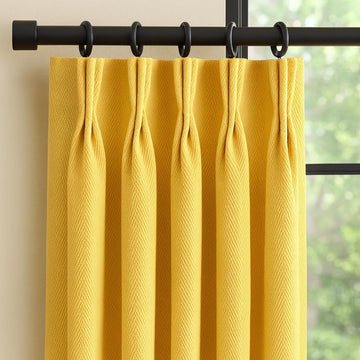 Pinch Pleat Linen Curtains, Buttercup Yellow (Custom Sizes, Blackout or Cotton) — image 1