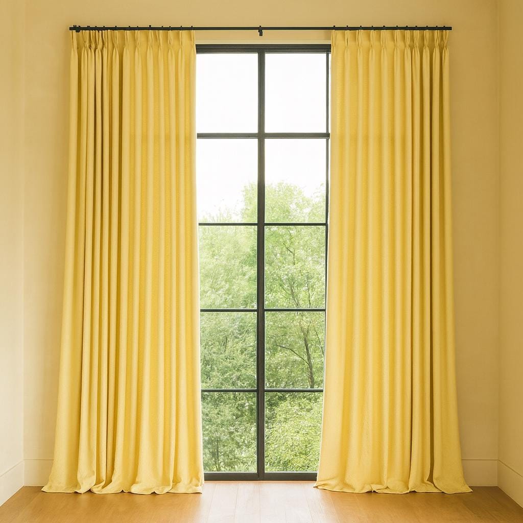 Pinch Pleat Linen Curtains, Buttercup Yellow (Custom Sizes, Blackout or Cotton) — image 3