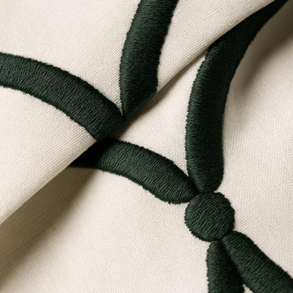 Embroidered Linen Curtains: Ivory & Charcoal Grey Ogee Lattice — image 8
