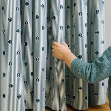 Nautical Anchor Curtains: Organic Cotton Blue Stripe, Kids Blackout — image 1