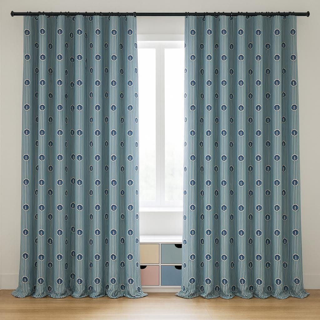 Nautical Anchor Curtains: Organic Cotton Blue Stripe, Kids Blackout — image 2