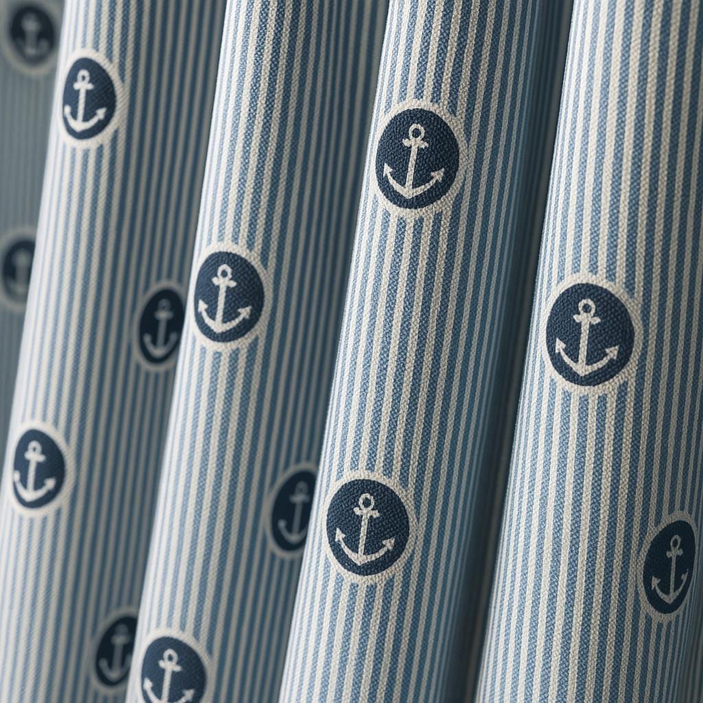 Nautical Anchor Curtains: Organic Cotton Blue Stripe, Kids Blackout — image 4