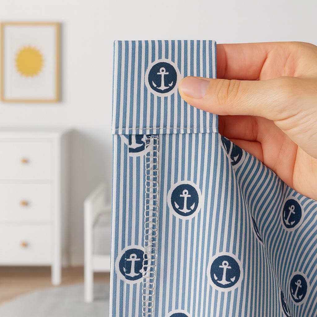 Nautical Anchor Curtains: Organic Cotton Blue Stripe, Kids Blackout — image 8