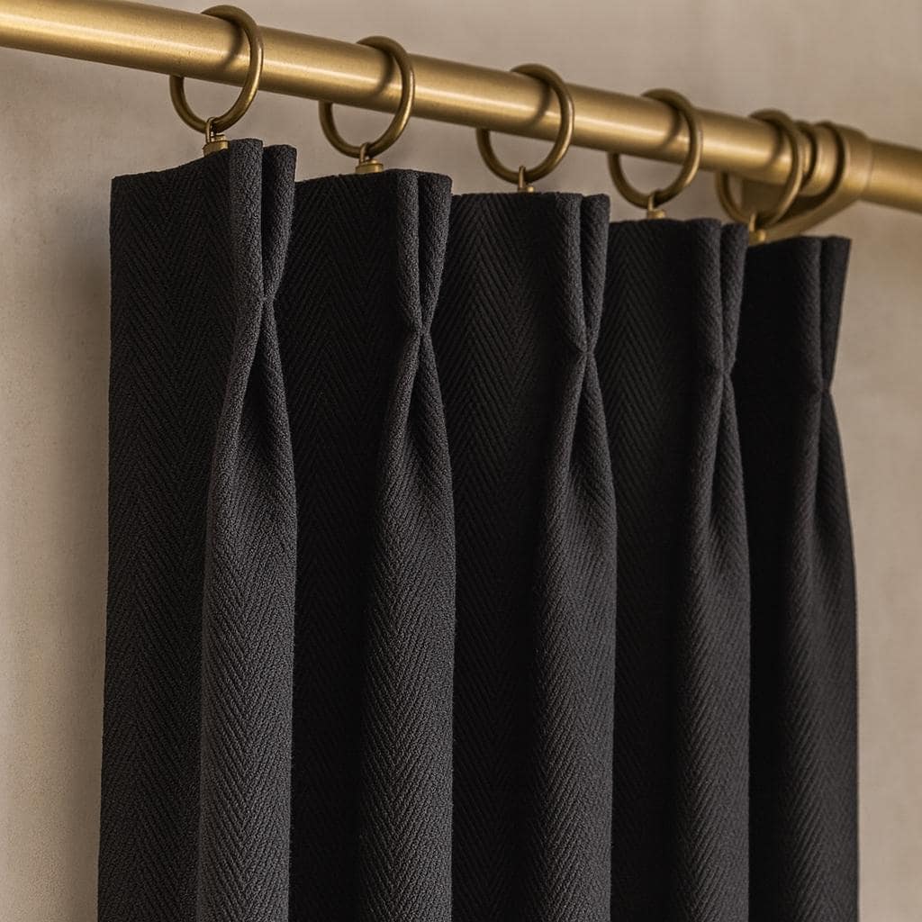 Black Linen Curtains: Herringbone Pinch Pleat Style (Blackout or Cotton Lined) — image 1