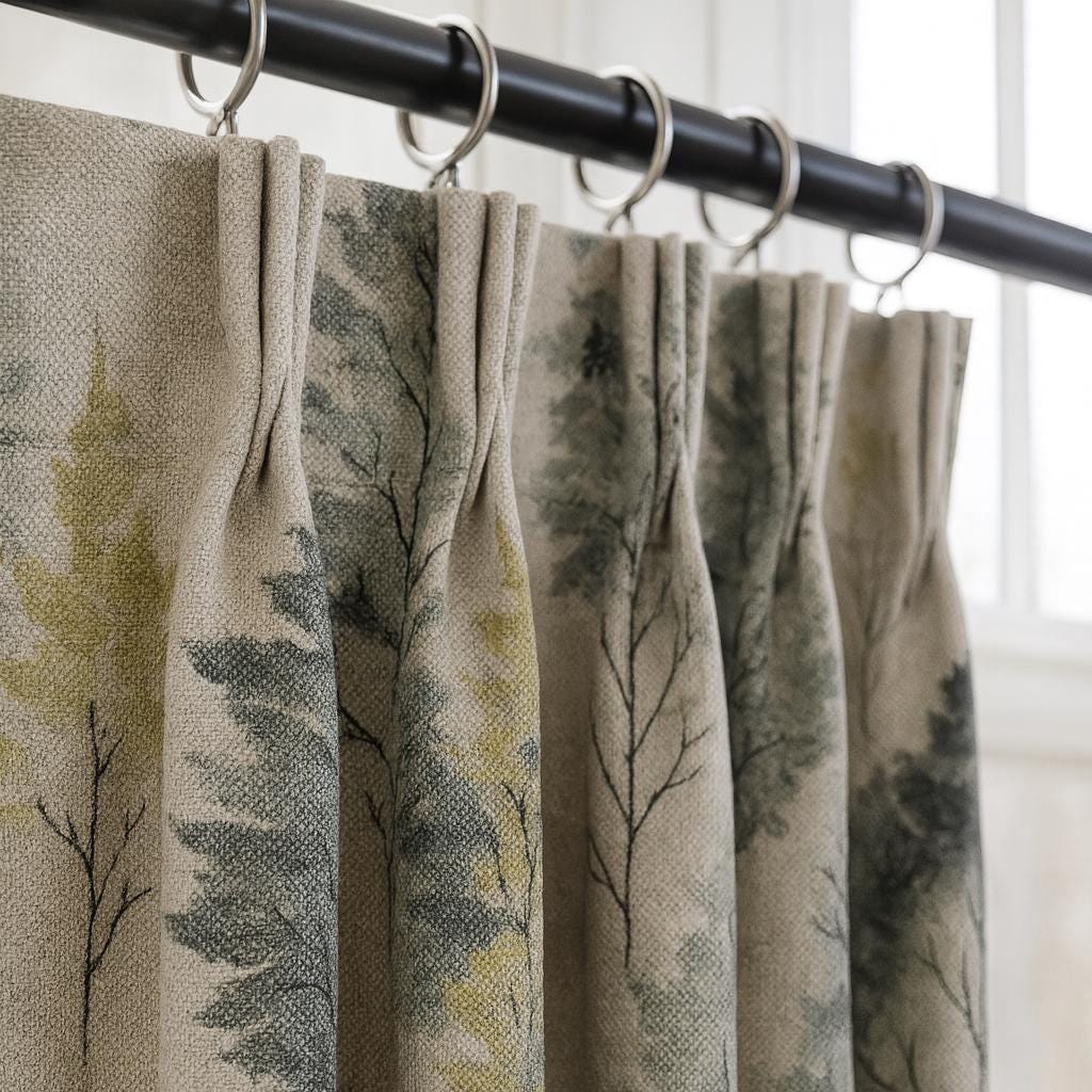 Watercolor Tree Blackout Curtains - Linen-Cotton Blend, Made to Measure — image 1