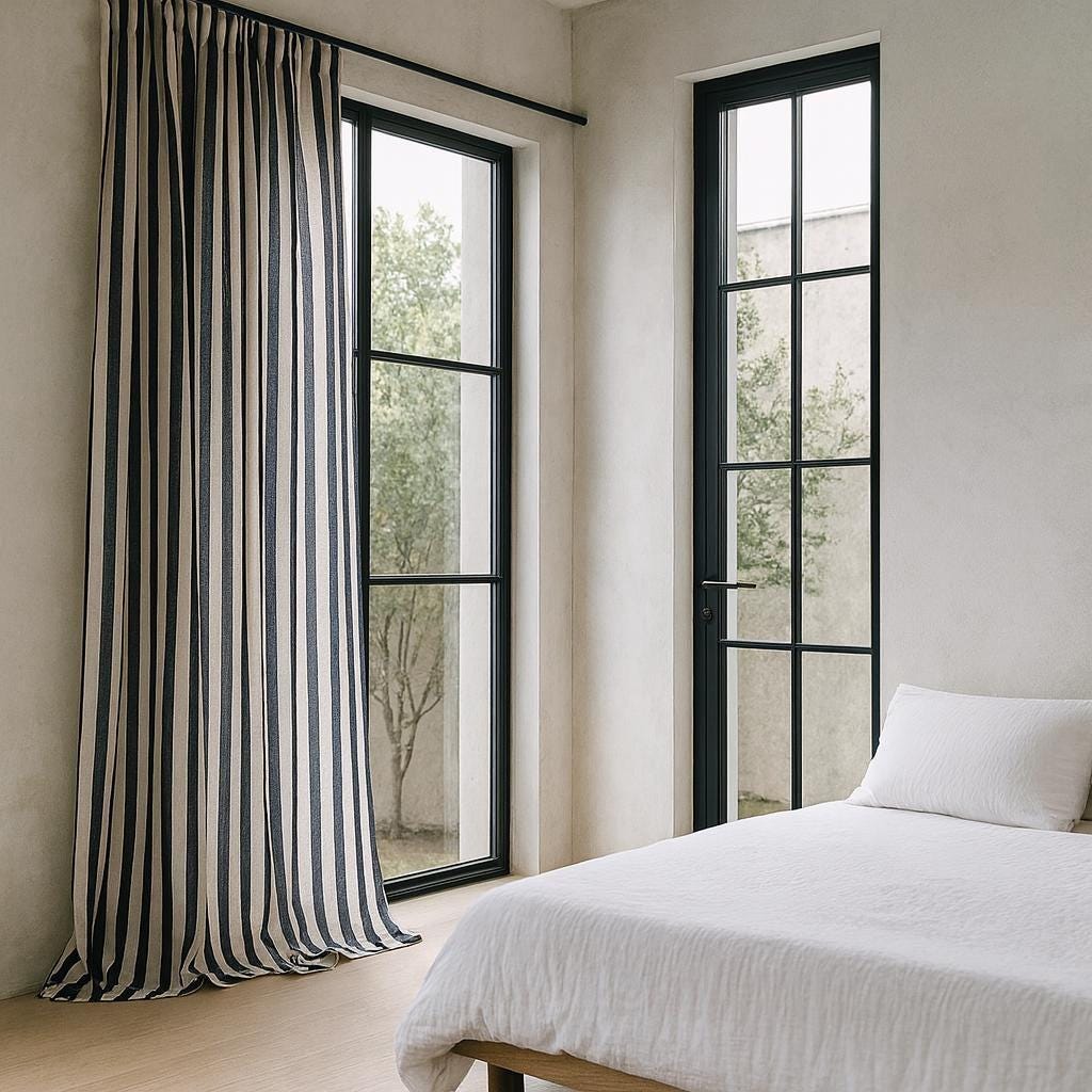 Hand Block Printed Curtains - Organic Cotton, Black & White Stripes — image 7