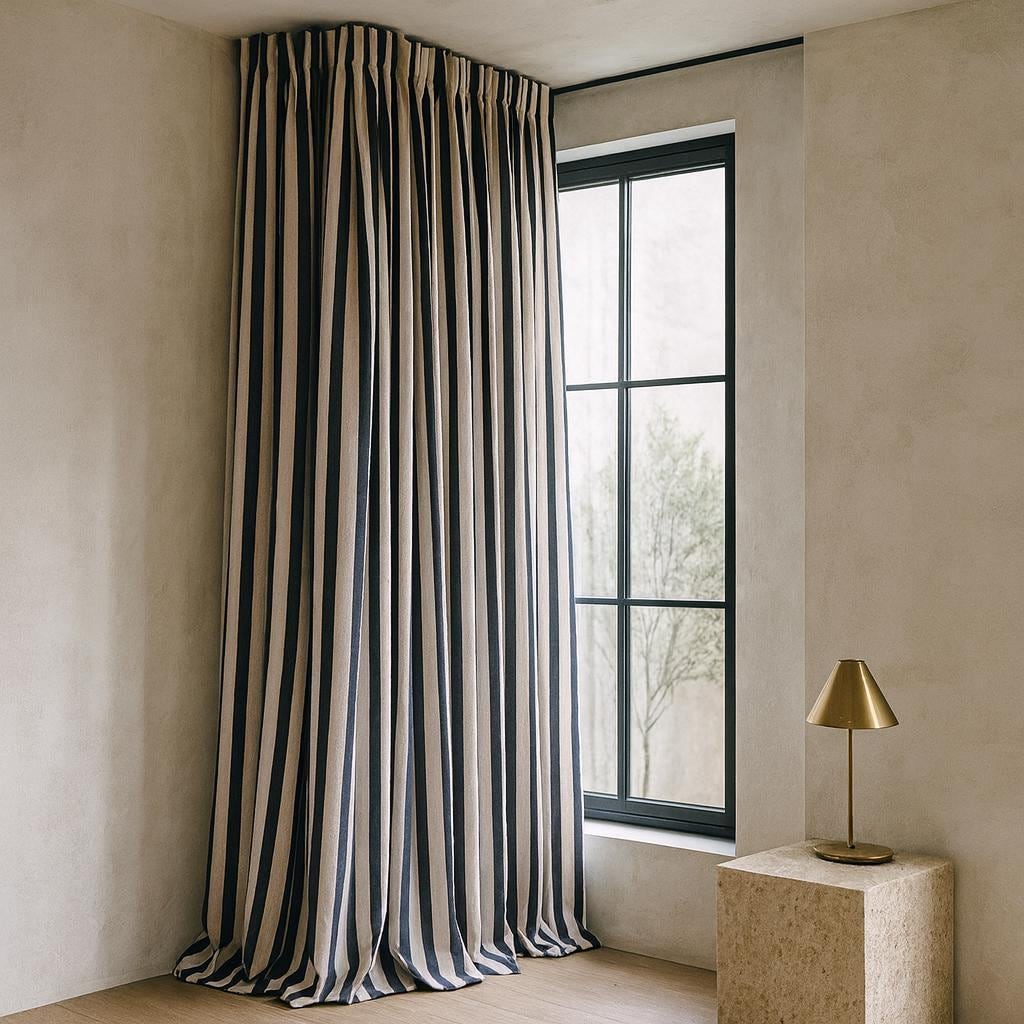 Hand Block Printed Curtains - Organic Cotton, Black & White Stripes — image 9