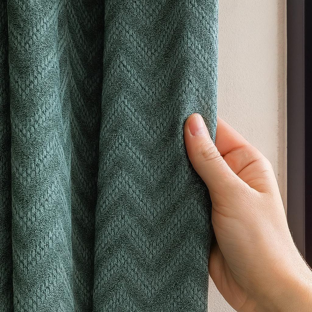 Teal Sea-Green Curtains: Cotton Jacquard Chevron Blackout — image 1