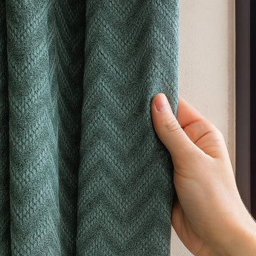 Teal Sea-Green Curtains: Cotton Jacquard Chevron Blackout — image 1