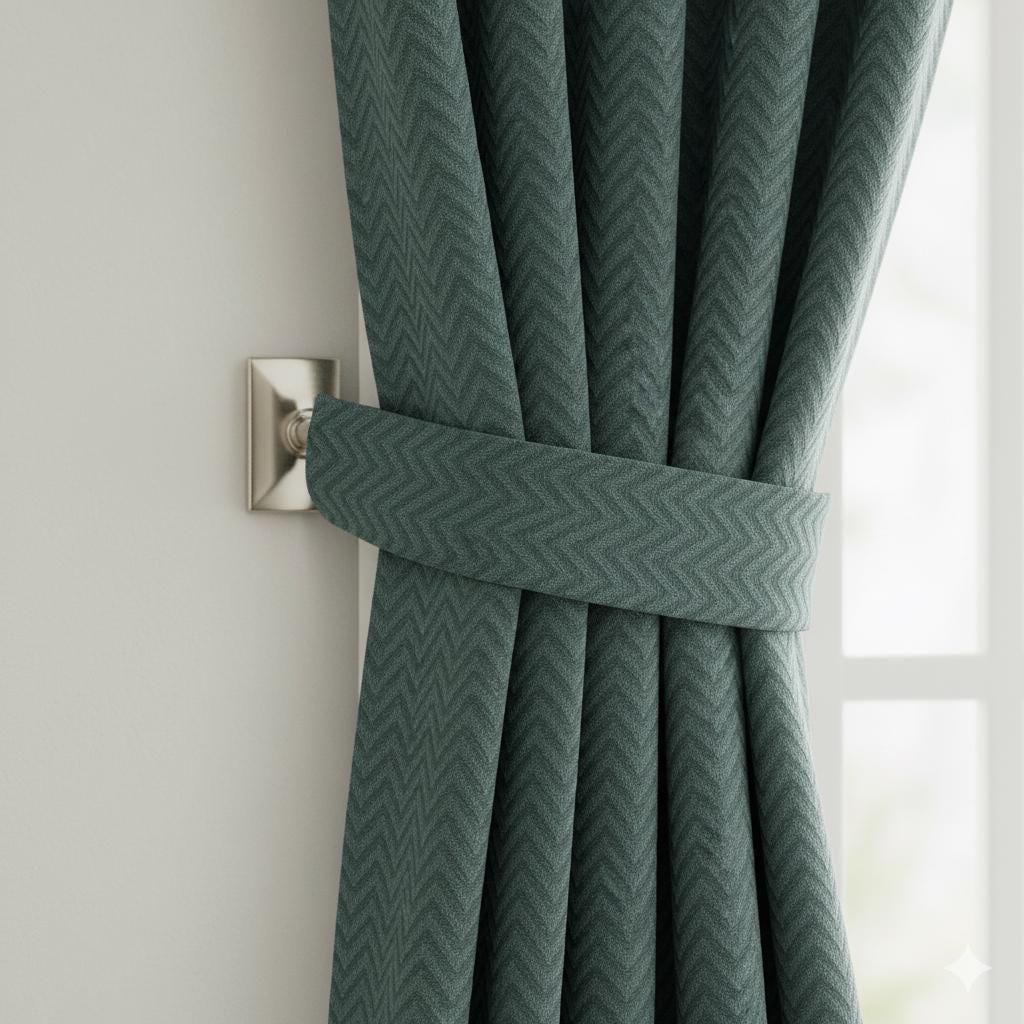 Teal Sea-Green Curtains: Cotton Jacquard Chevron Blackout — image 4