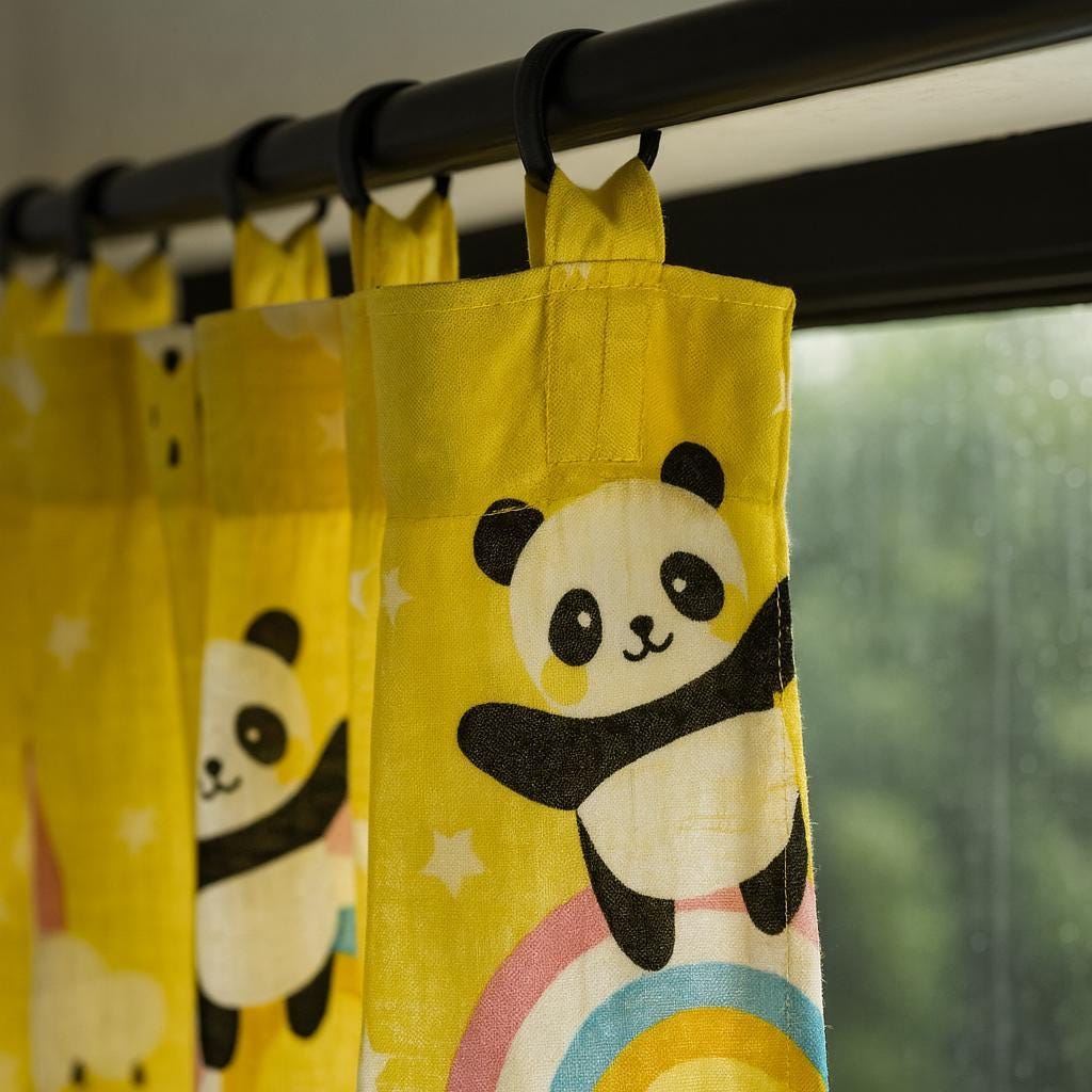 Kids Nursery Curtains: Yellow Panda Rainbow - Organic Cotton — image 1