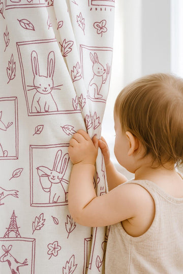Nursery Linen Curtains, Raspberry Animal Doodles (Custom Sizes, Blackout Liner) — image 1