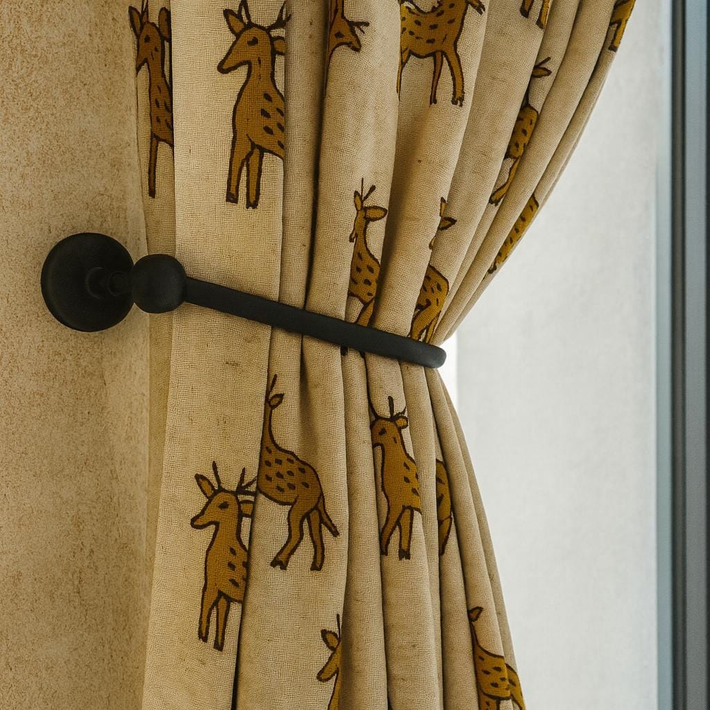 Deer Print Curtains: Organic Cotton, Handcrafted (Ivory & Mustard) — image 1