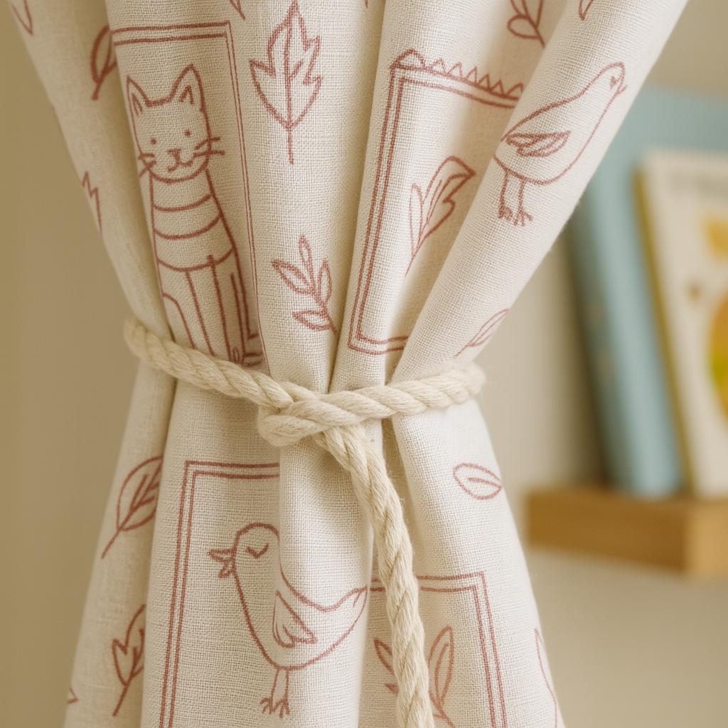 Nursery Linen Curtains, Raspberry Animal Doodles (Custom Sizes, Blackout Liner) — image 2