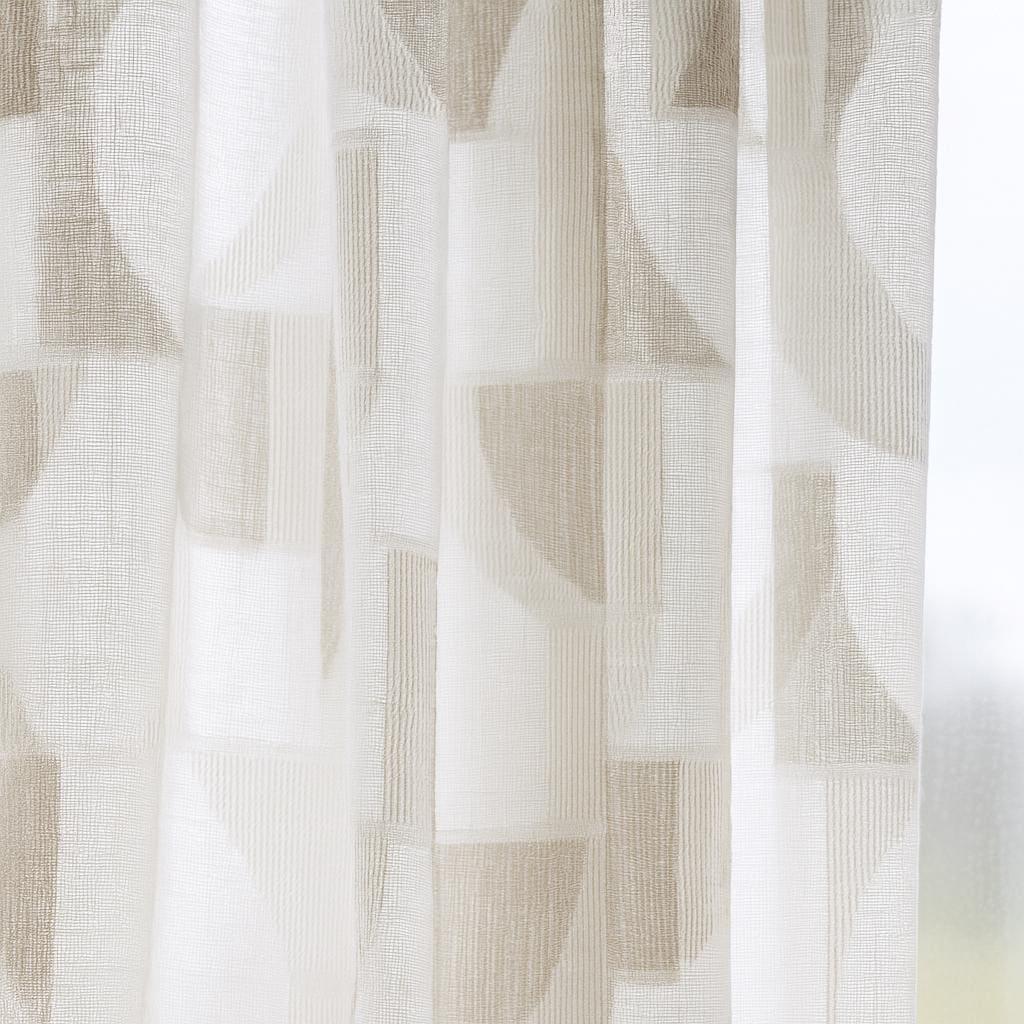 Organic Linen Sheer Curtain: White with Grey Geometric Embroidery — image 2