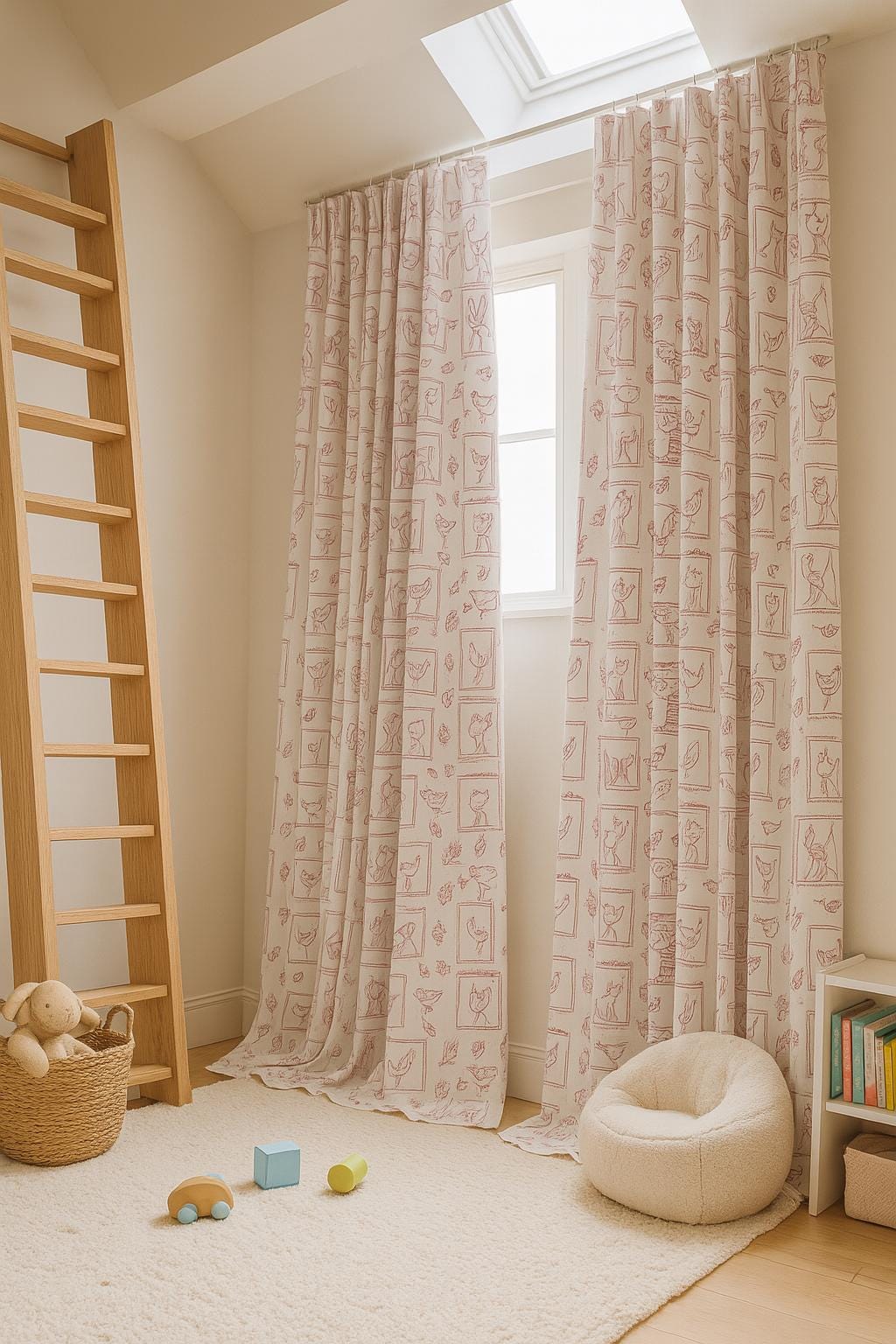 Nursery Linen Curtains, Raspberry Animal Doodles (Custom Sizes, Blackout Liner) — image 3