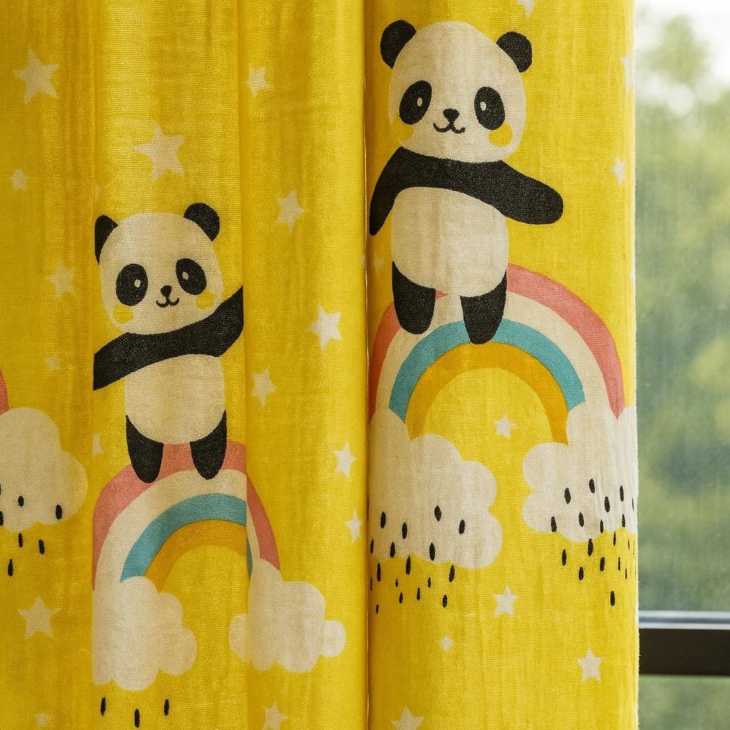 Kids Nursery Curtains: Yellow Panda Rainbow - Organic Cotton — image 6