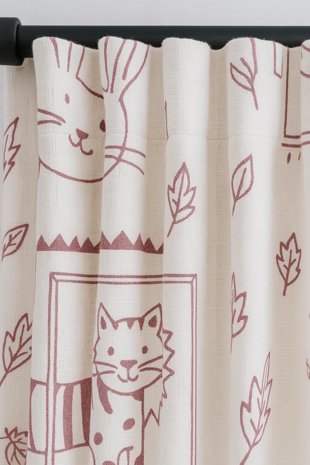 Nursery Linen Curtains, Raspberry Animal Doodles (Custom Sizes, Blackout Liner) — image 6