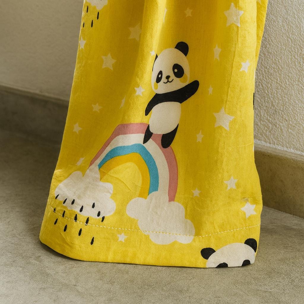 Kids Nursery Curtains: Yellow Panda Rainbow - Organic Cotton — image 8
