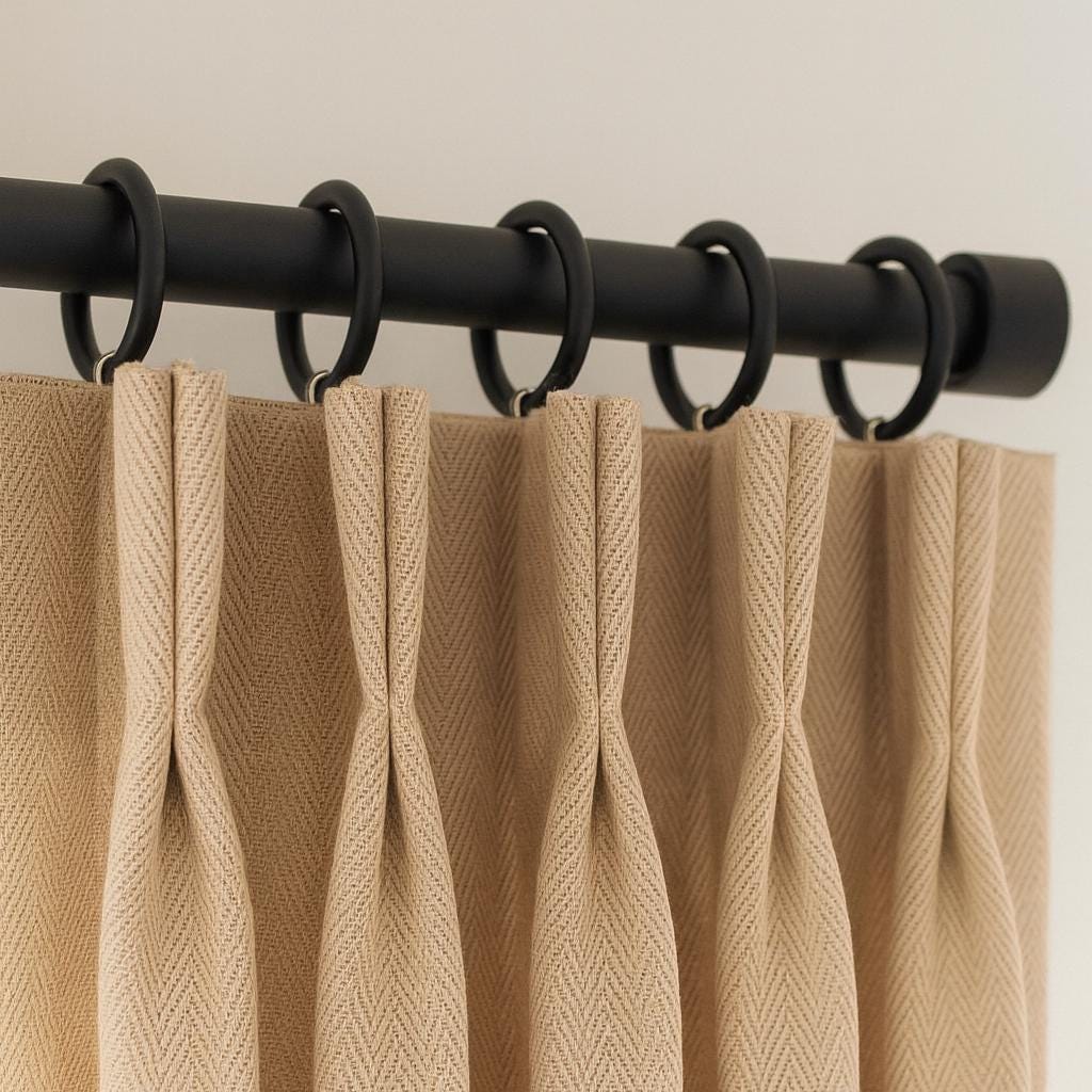 Pinch Pleat Curtains: Buff Linen - Blackout or Cotton Lining — image 1