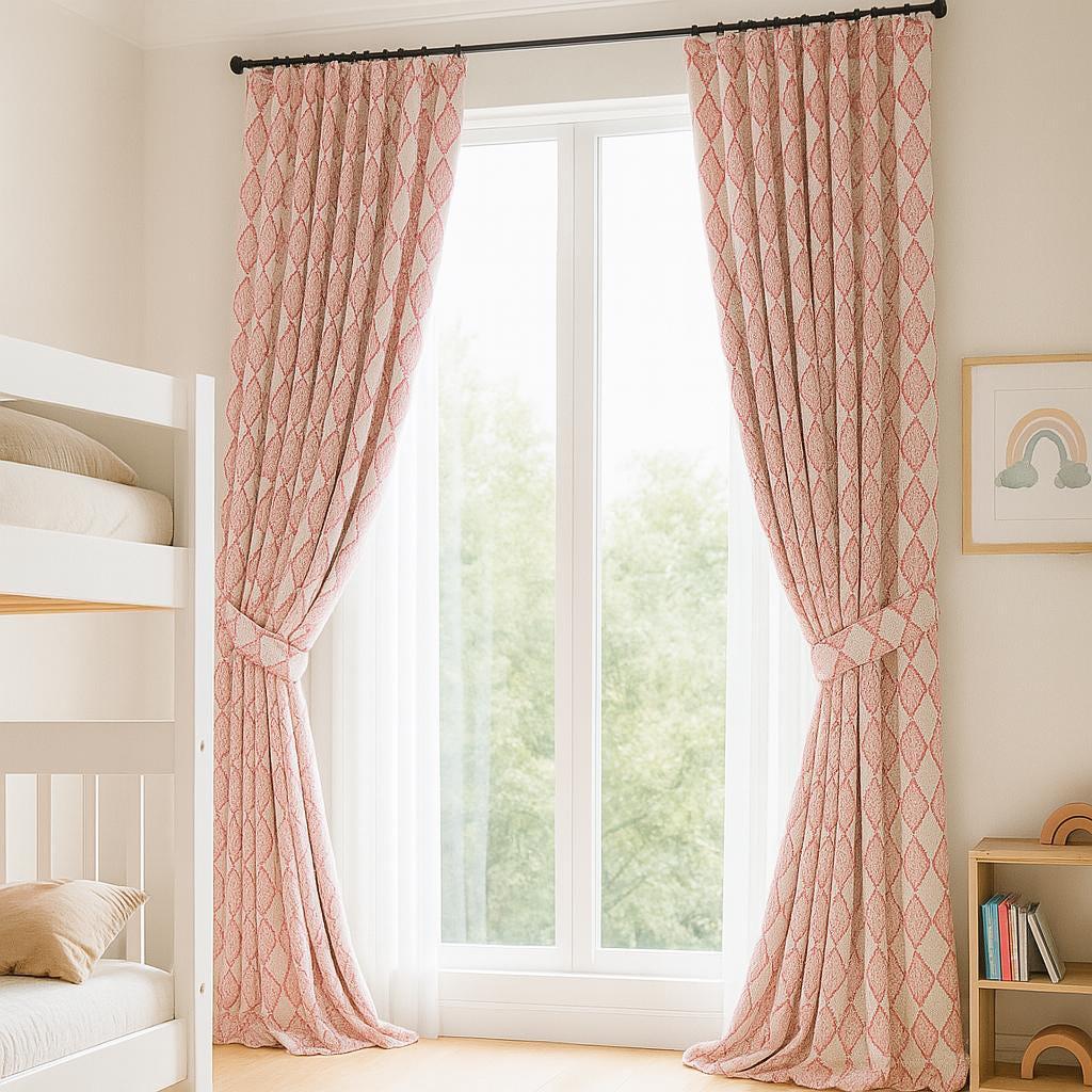 Pink Diamond Curtains: Kids Linen Drapes (Custom Sizes, Blackout Options) — image 1
