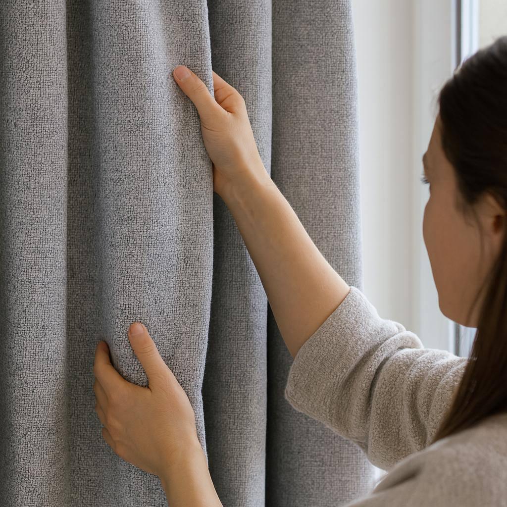 Organic Cotton Curtain: Silver Grey Artisan Weave - Thick Blackout Option — image 1