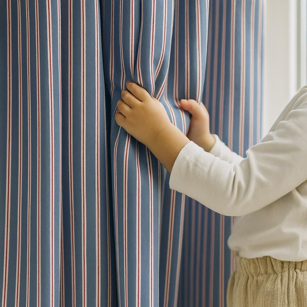 Organic Cotton Nursery Curtains: Steel Blue Pinstripes, Blackout or Light-Filtering — image 1