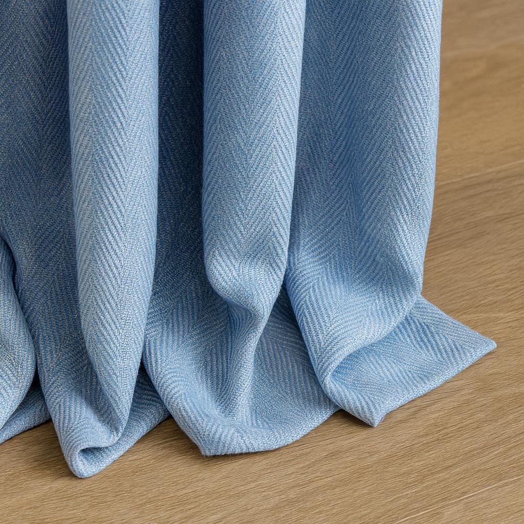 Linen Curtains: Sky Blue Herringbone (Pinch Pleat, Custom Lengths) — image 3