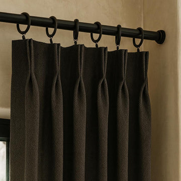 Charcoal Linen Pinch Pleat Curtains, Herringbone Chevron (Custom Widths 25-100in) — image 1