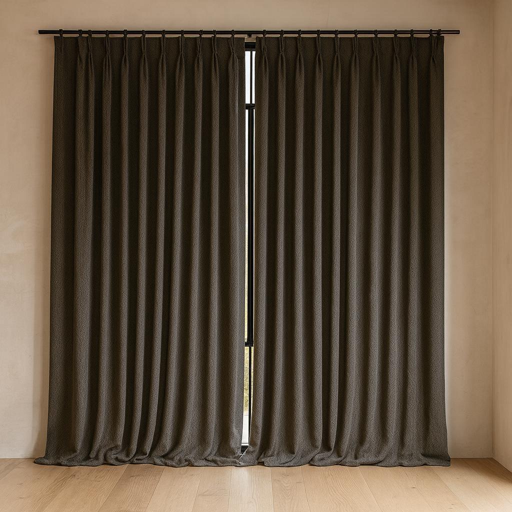 Charcoal Linen Pinch Pleat Curtains, Herringbone Chevron (Custom Widths 25-100in) — image 3