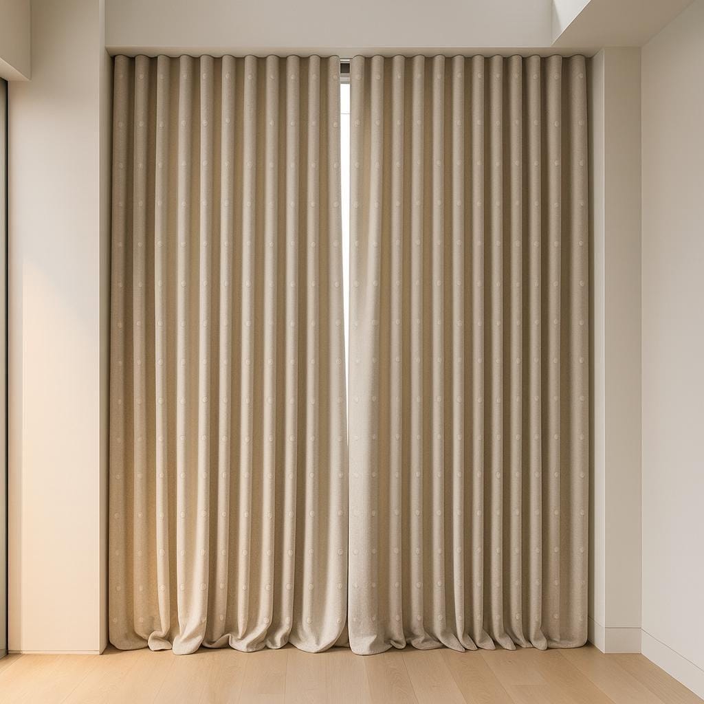 Embroidered Linen Curtains: Greige Polka Dots - Blackout or Light Filtering — image 4