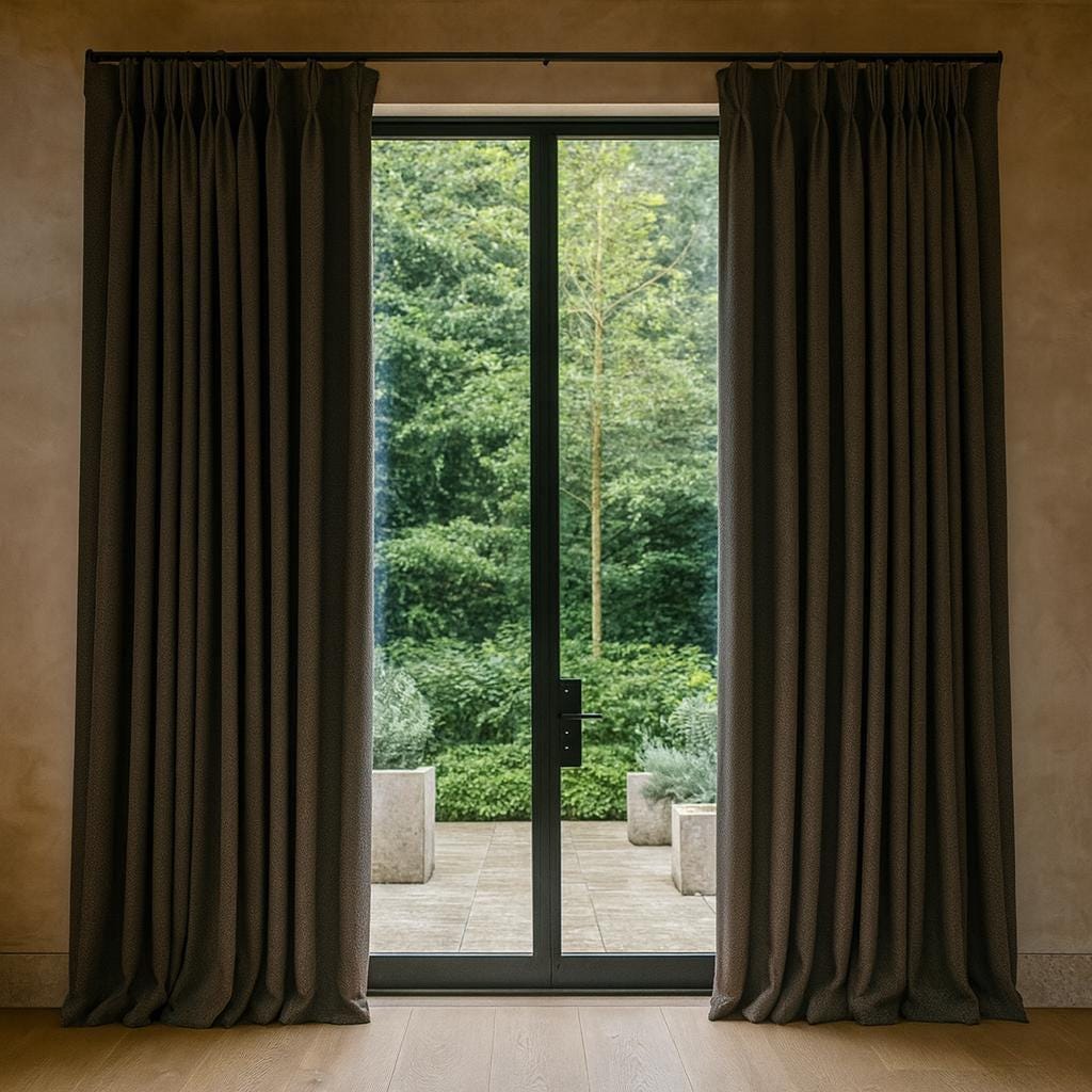 Charcoal Linen Pinch Pleat Curtains, Herringbone Chevron (Custom Widths 25-100in) — image 4