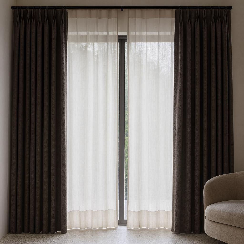 Charcoal Linen Pinch Pleat Curtains, Herringbone Chevron (Custom Widths 25-100in) — image 6