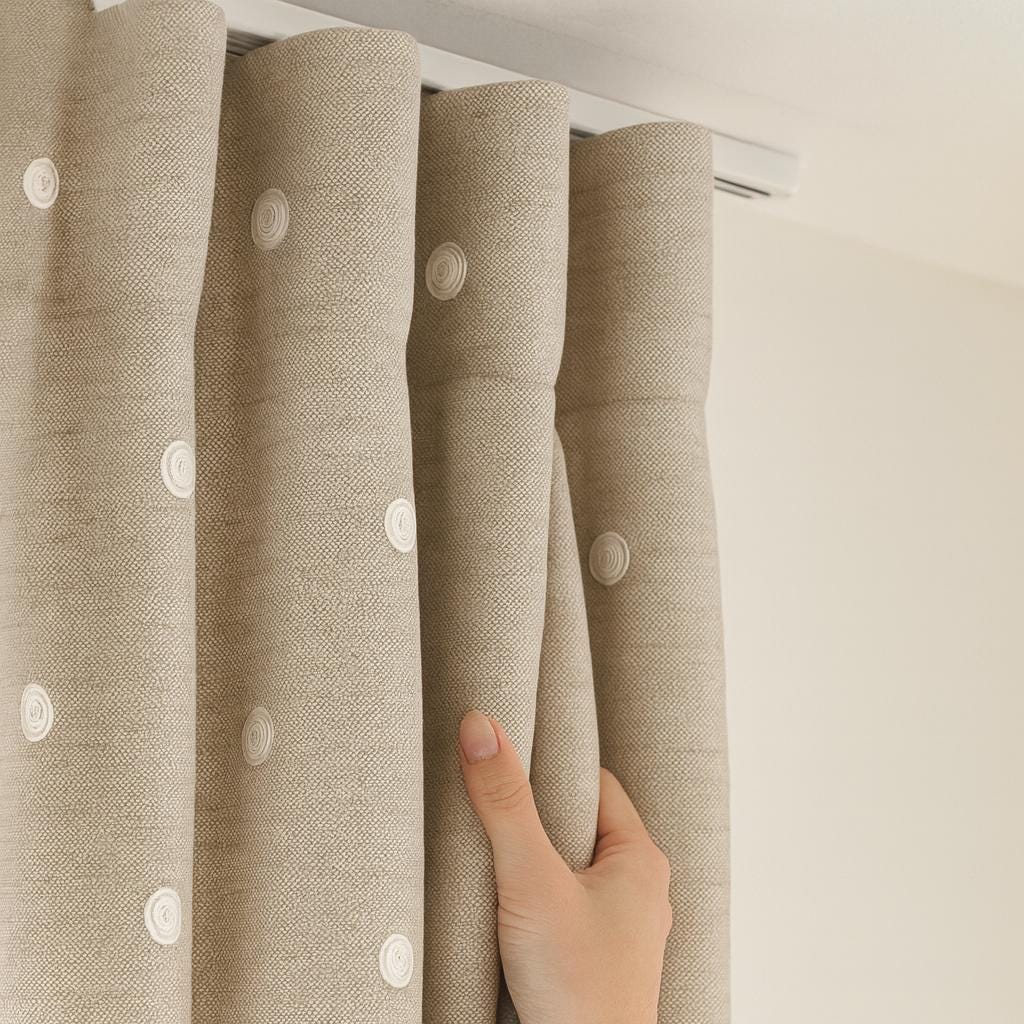 Embroidered Linen Curtains: Greige Polka Dots - Blackout or Light Filtering — image 7