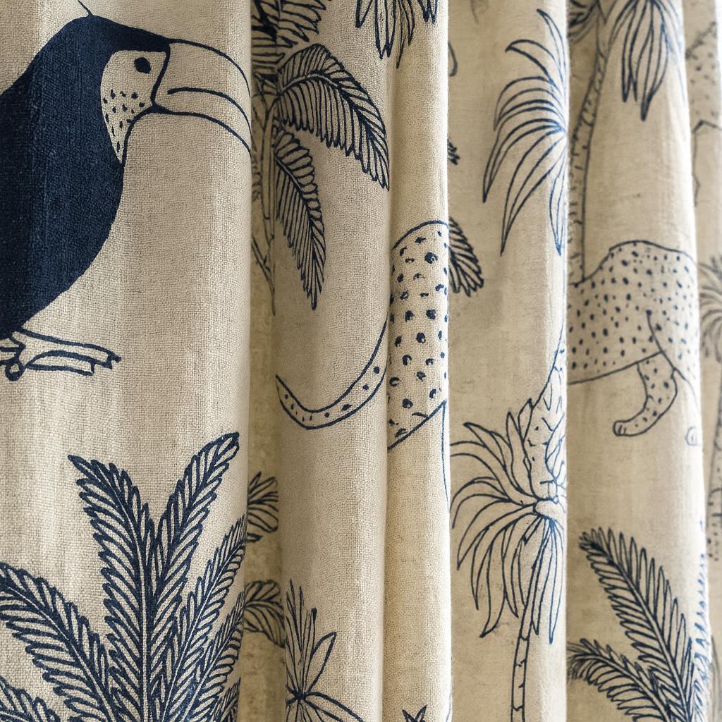 Organic Cotton Safari Curtains - Hand Block-Printed Navy Animals — image 1