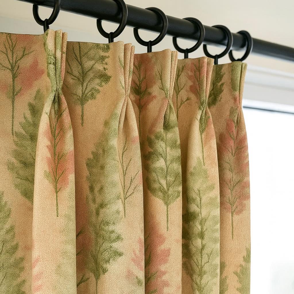 Pinch Pleat Linen Curtains, Sage & Blush Botanical (Blackout or Light-Filtering) — image 1