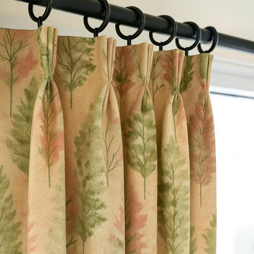 Pinch Pleat Linen Curtains, Sage & Blush Botanical (Blackout or Light-Filtering) — image 1
