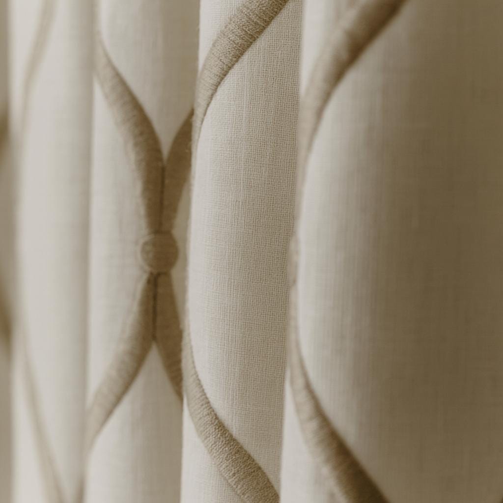 Organic Linen Curtain Panel, Ivory Taupe Ogee Embroidery (Custom Sizes) — image 5