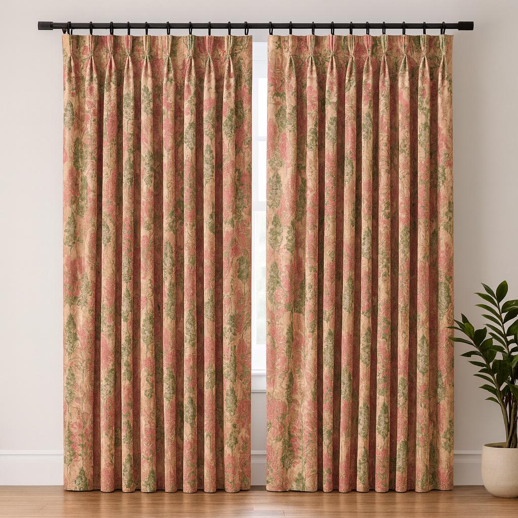 Pinch Pleat Linen Curtains, Sage & Blush Botanical (Blackout or Light-Filtering) — image 5
