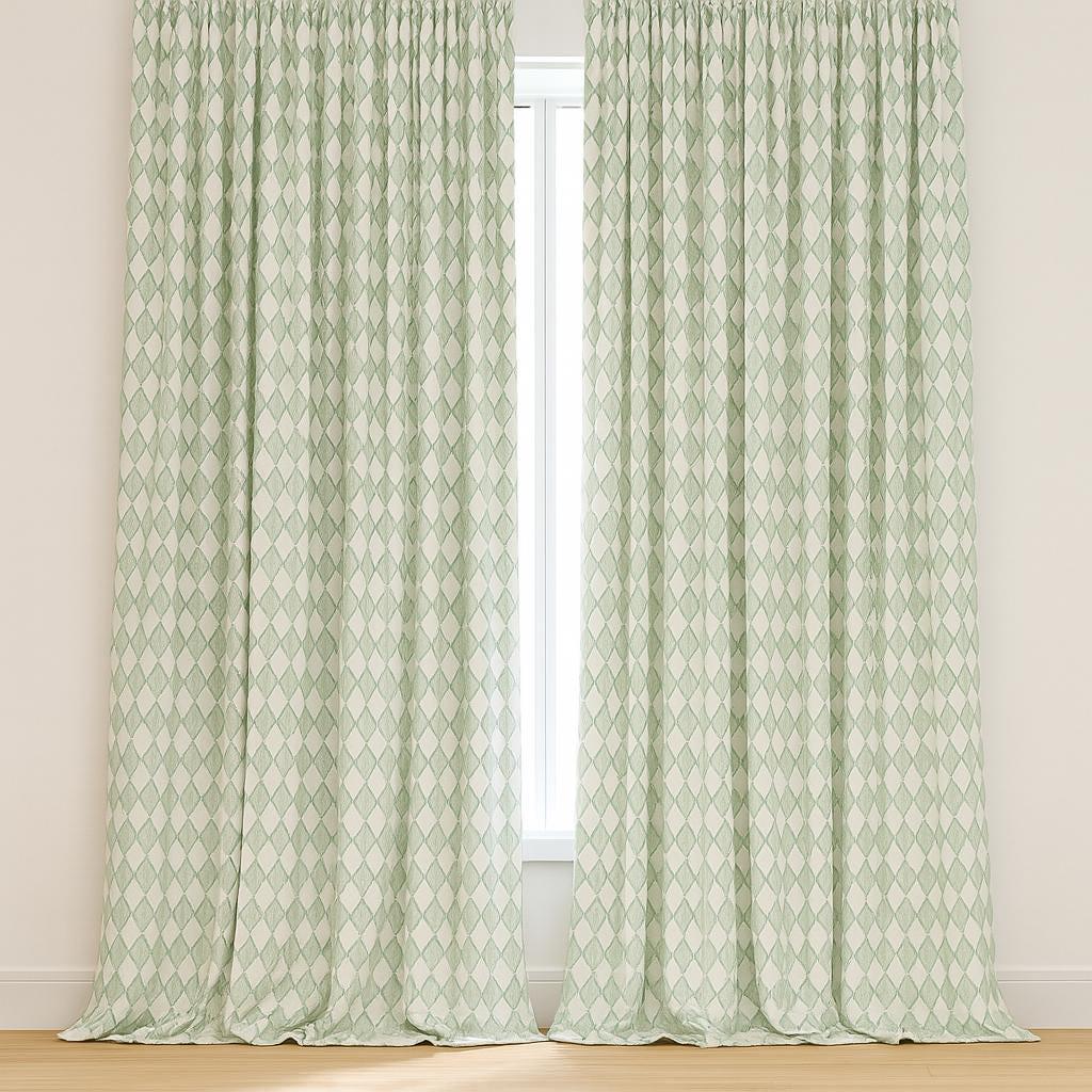 Diamond Pattern Curtains: Sage Green Linen for Kids Rooms (Custom Sizes) — image 1